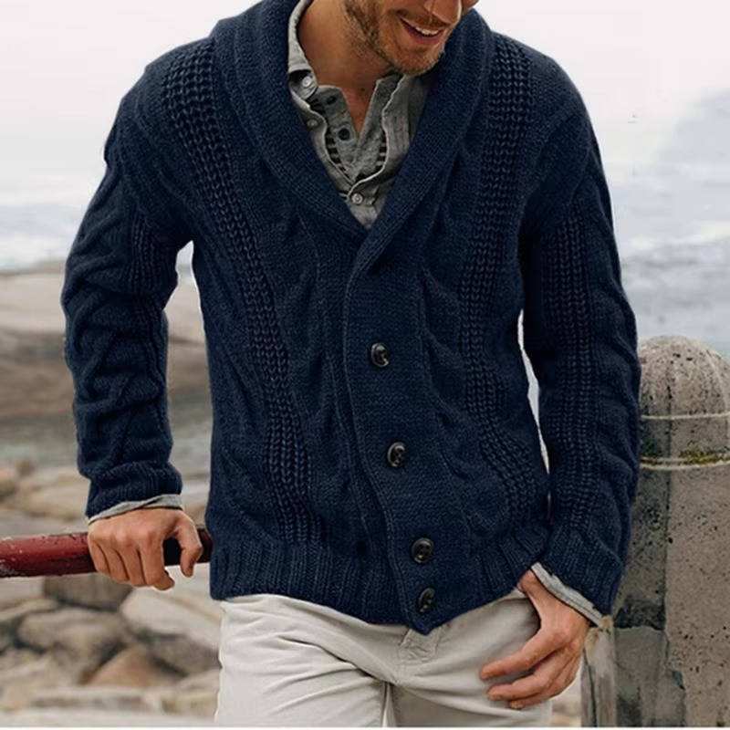 Amawinc Cardigan En Tricot Homme Boutons Devant Maille Câble Pour Bureau Et Loisirs Mélange Acrylique Laine