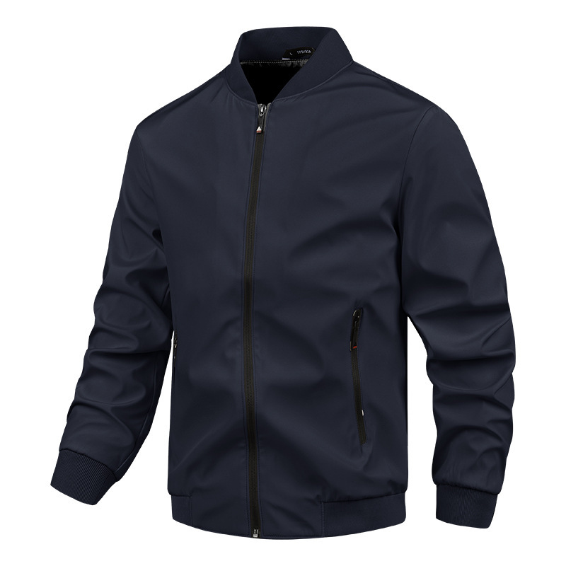 Veste Homme À Col Montant Résistante Au Vent Avec Zip Et Ourlets Côtés Pour Printemps Et Automne