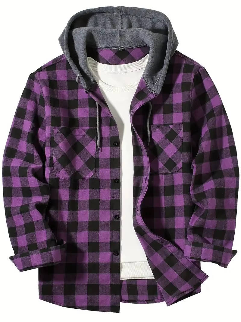 Chemise Flanelle Pour Homme Avec Capuche Doublée Polaire En Carreaux Rouge Et Noir Légère
