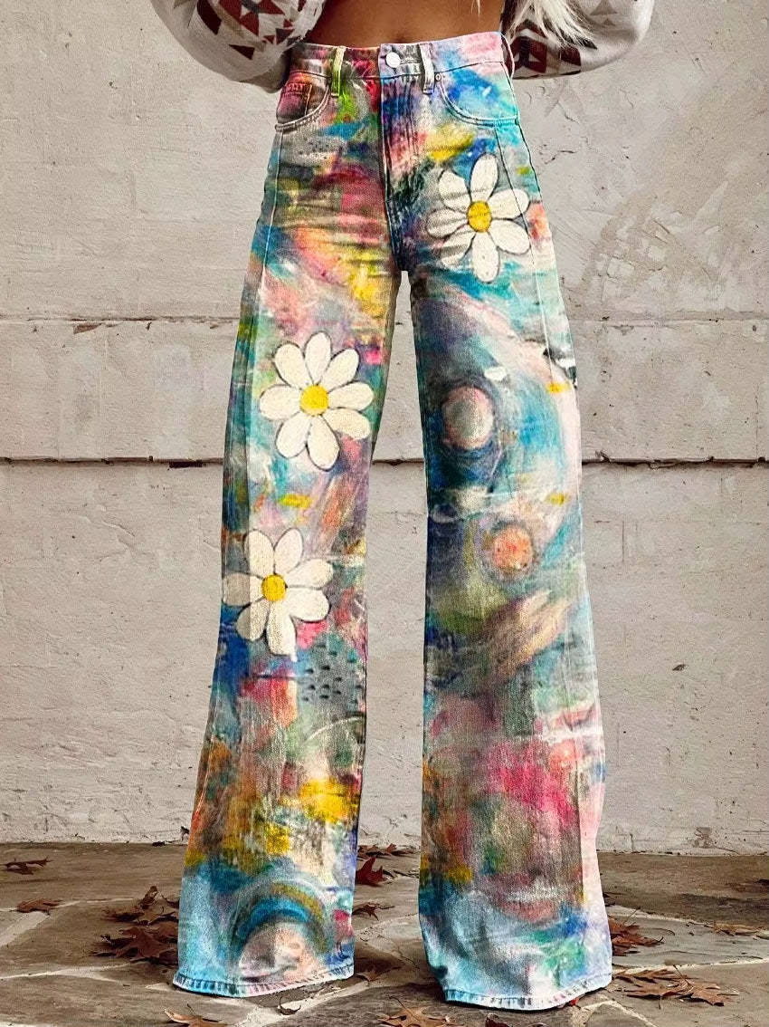 Pantalon Fleuri Pour Femmes Décontracté Parfait Pour Marchés Fermiers Dîners Décontractés Et Brunch