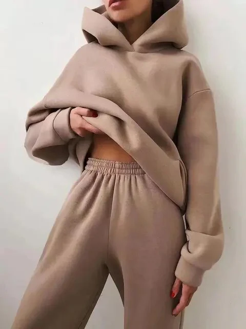 Ensemble Deux Pièces Sweat À Capuche Et Joggers Pour Femmes En Polaire Oversize Confort Doux Pour Détente