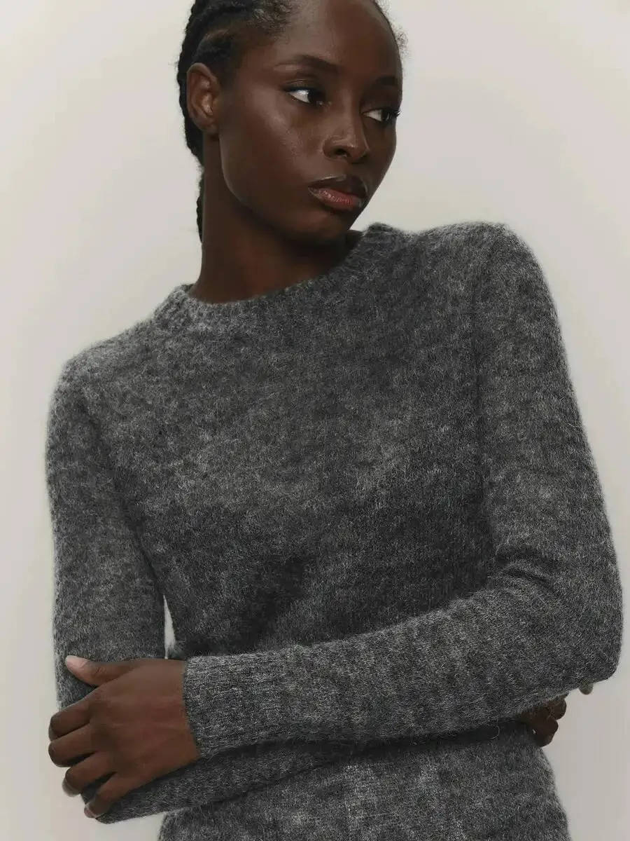 Pull Femme En Maille Mohair Léger Col Rond Manches Longues Pour Décontracté Et Chic