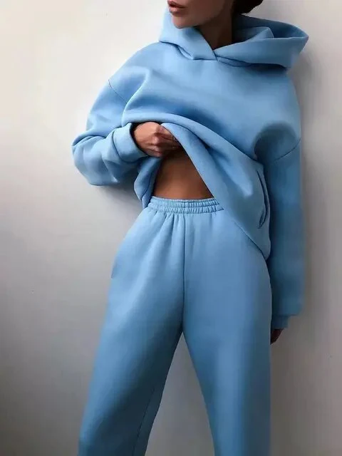 Ensemble Deux Pièces Sweat À Capuche Et Joggers Pour Femmes En Polaire Oversize Confort Doux Pour Détente