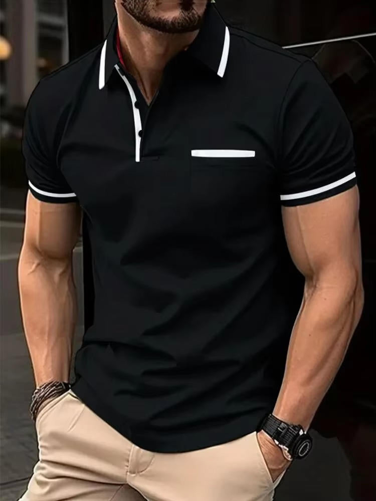 Polo Homme Manches Courtes Avec Poche Poitrine Amawinc En Mélange Coton Respirant Et Résistant Aux Plis Pour Le Travail Et Les Loisirs
