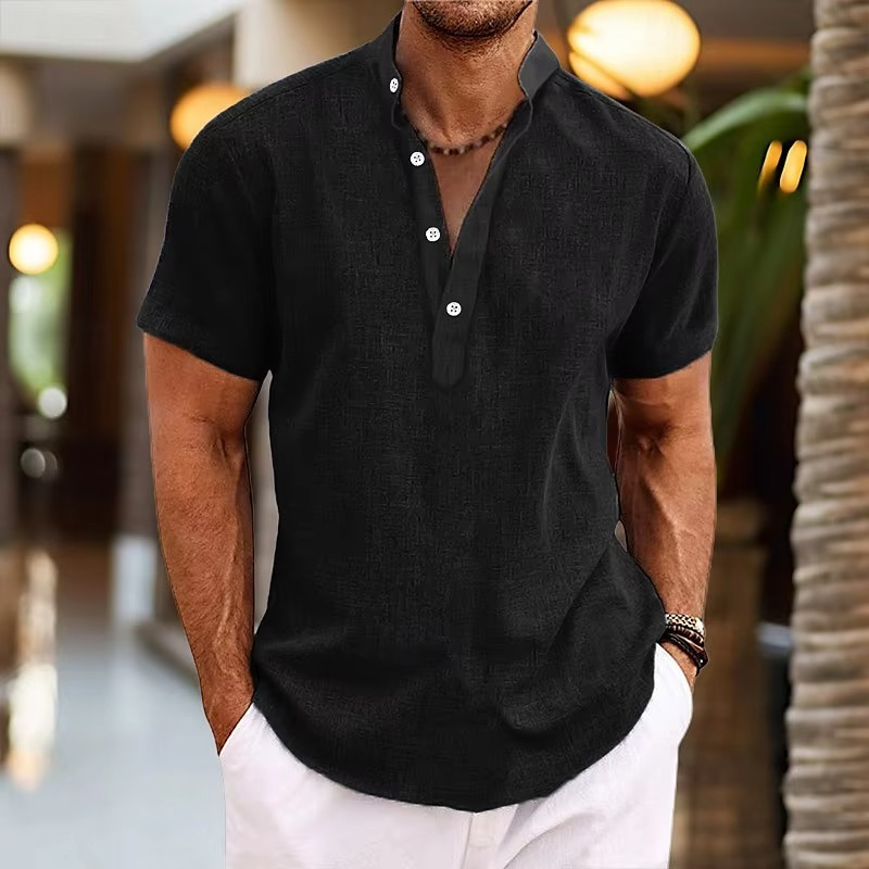 Amawinc Chemise Henley À Manches Courtes En Lin Pour Homme Décontractée Respirante Léger Boutonnage Plastron