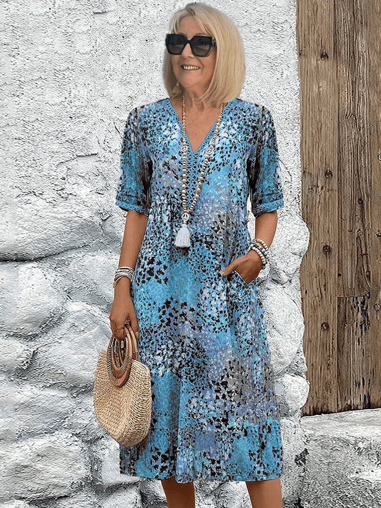 Robe d'Été Hailey Amawinc Imprimé Abstrait Fluide et Décontractée avec Détails Pratiques