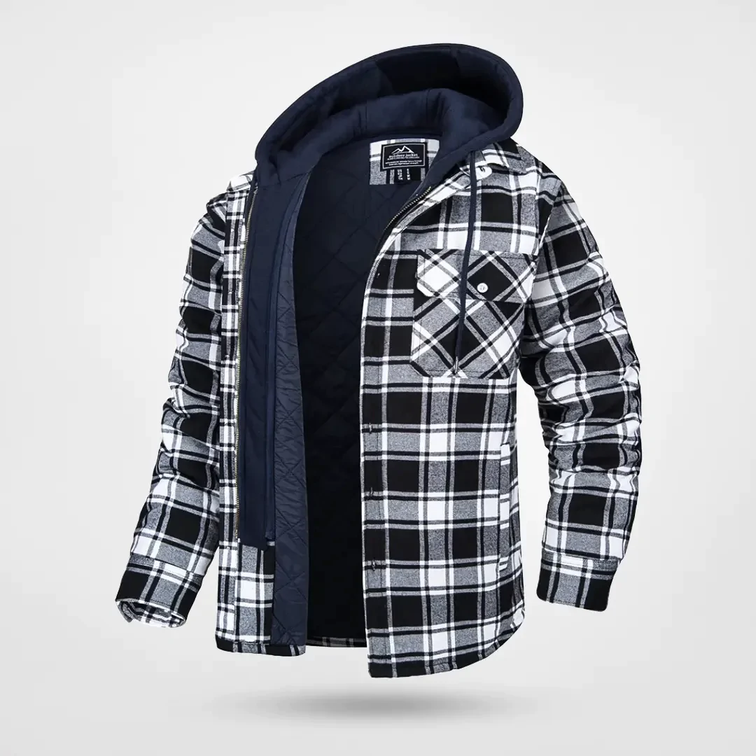 Manteau À Capuche À Carreaux Avec Doublure Matelassée Pour Temps Froids Coupe Décontractée Devant Boutonné