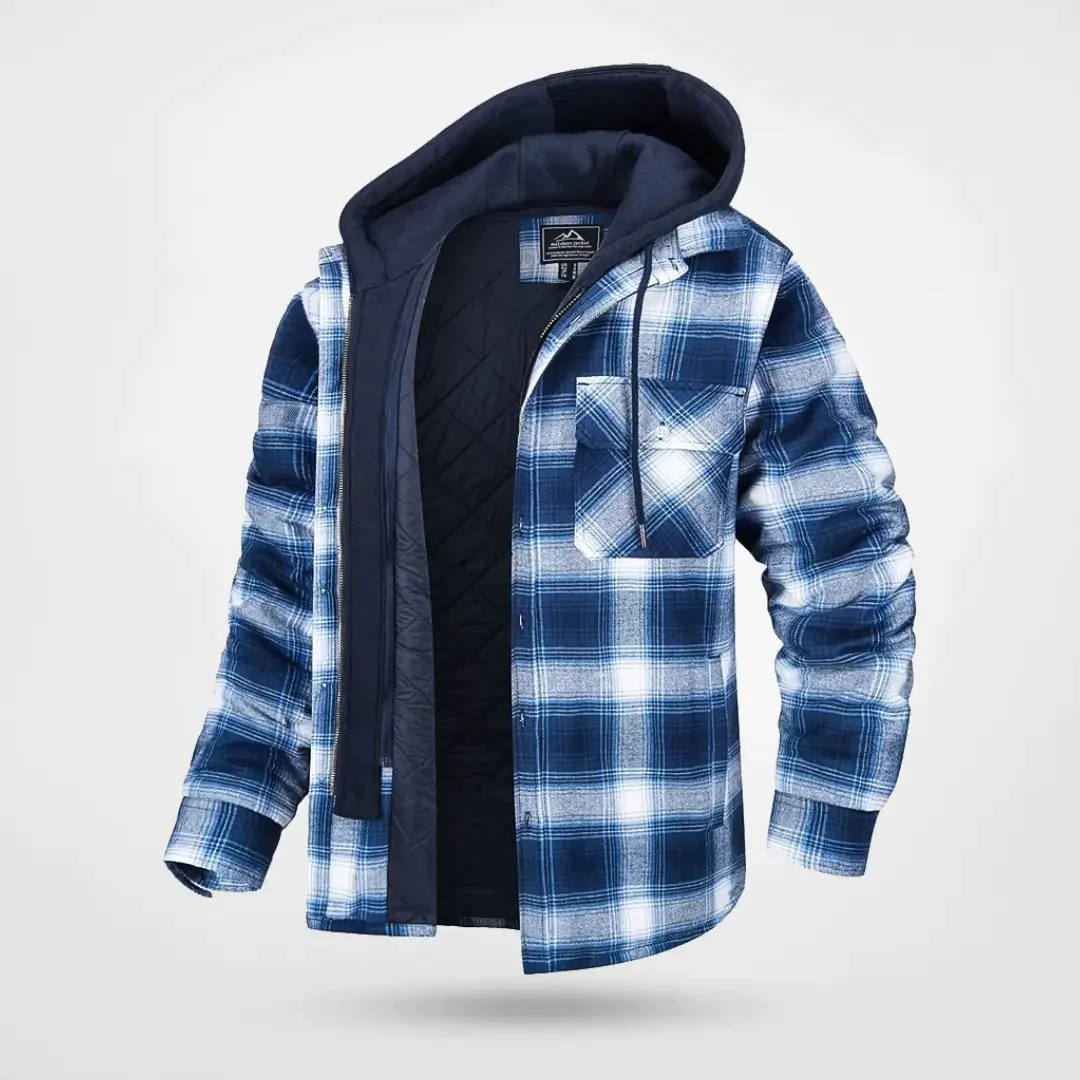 Manteau À Capuche À Carreaux Avec Doublure Matelassée Pour Temps Froids Coupe Décontractée Devant Boutonné