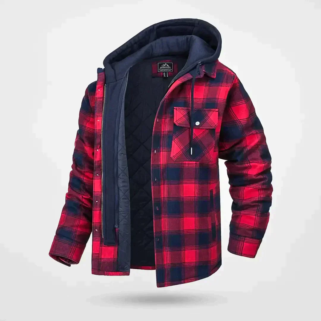 Manteau À Capuche À Carreaux Avec Doublure Matelassée Pour Temps Froids Coupe Décontractée Devant Boutonné