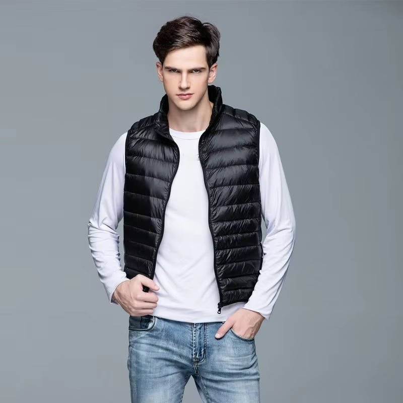 Amawinc Gilet Duvet Léger Pliable pour Homme pour Voyage et Hiver Chaleur sans Encombrement