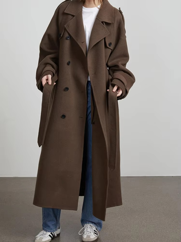 Manteau Long En Laine Pour Femmes Hiver Polyvalent Confortable Longueur Genou Pour Tous Les Jours