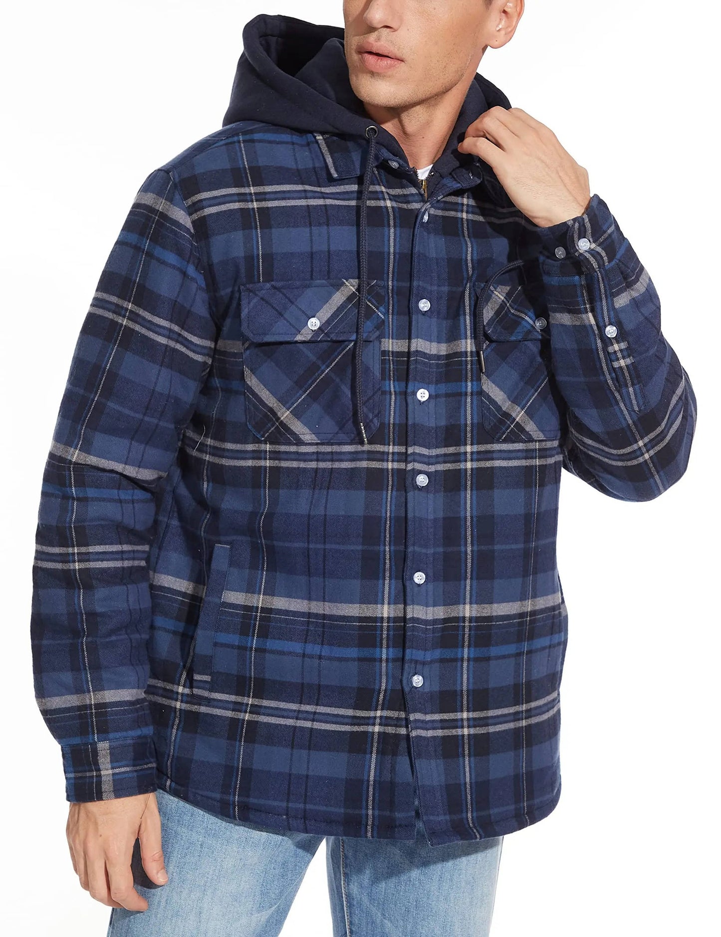 Amawinc Veste Bomber À Capuche À Carreaux Avec Fermeture Éclair Avant Et Doublure Chaude Pour Tous Les Jours
