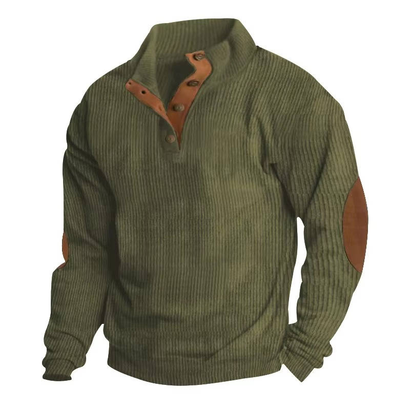 Pull Pour Homme Encolure Bouton Avec Patches Aux Coudes Tricot Classique Chaud Pour Tous Les Jours