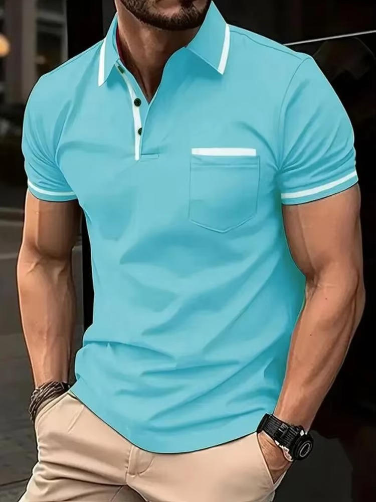 Polo Homme Manches Courtes Avec Poche Poitrine Amawinc En Mélange Coton Respirant Et Résistant Aux Plis Pour Le Travail Et Les Loisirs