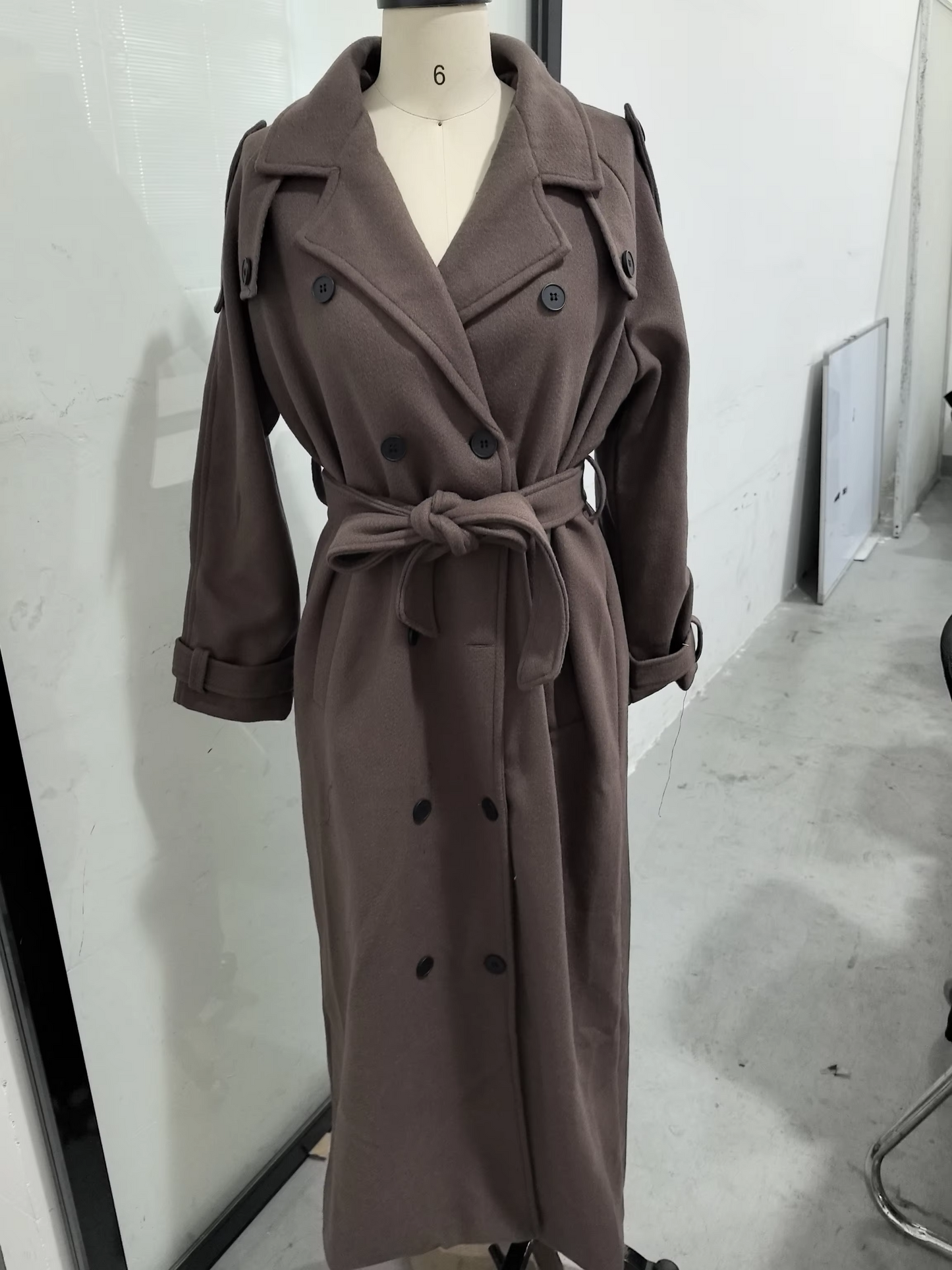 Manteau Long en Laine à Lacets pour Femme avec Fermeture Double Boutonnage Amawinc