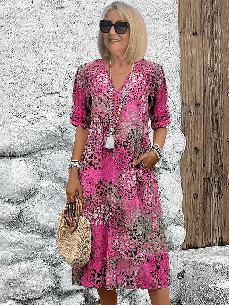 Robe d'Été Hailey Amawinc Imprimé Abstrait Fluide et Décontractée avec Détails Pratiques