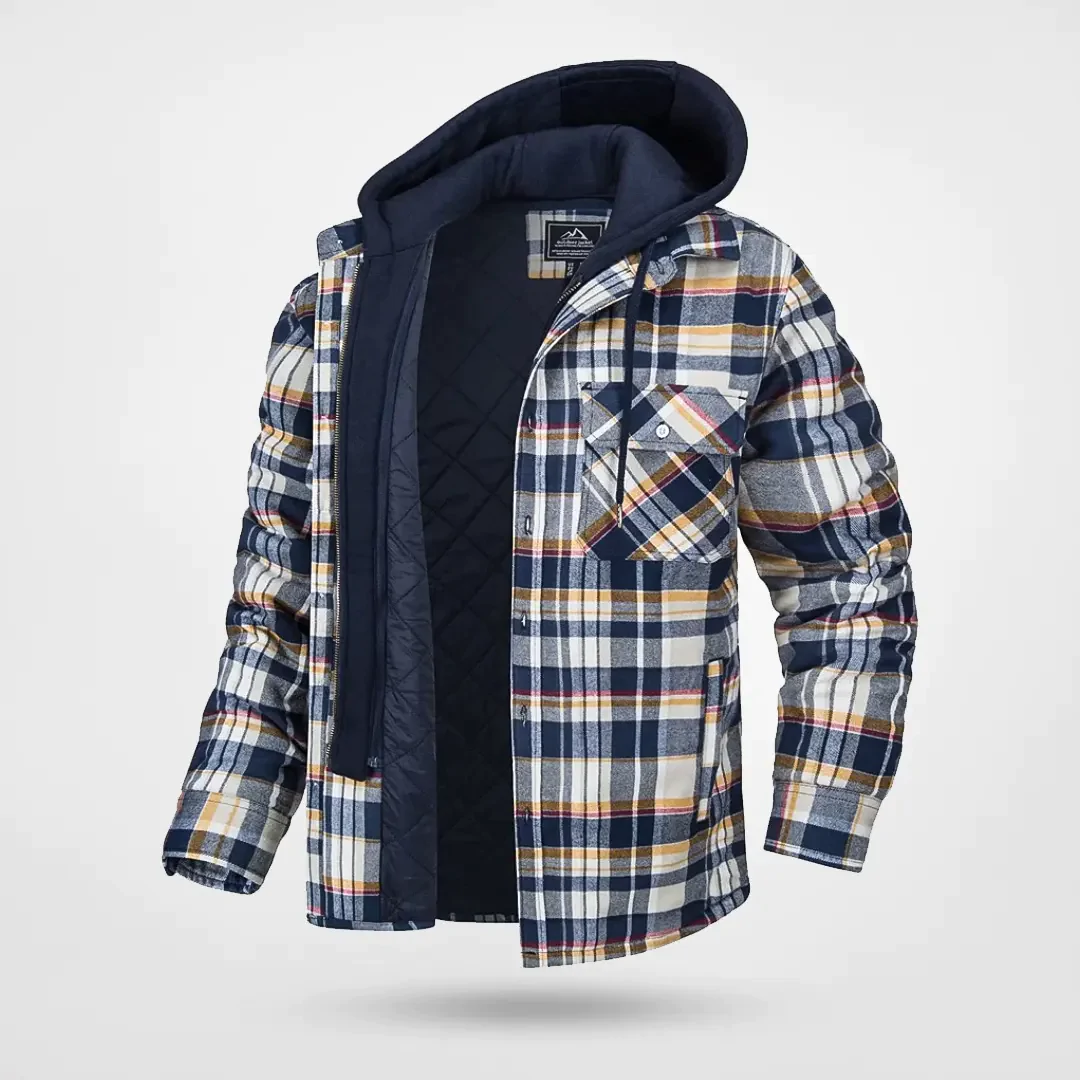 Manteau À Capuche À Carreaux Avec Doublure Matelassée Pour Temps Froids Coupe Décontractée Devant Boutonné