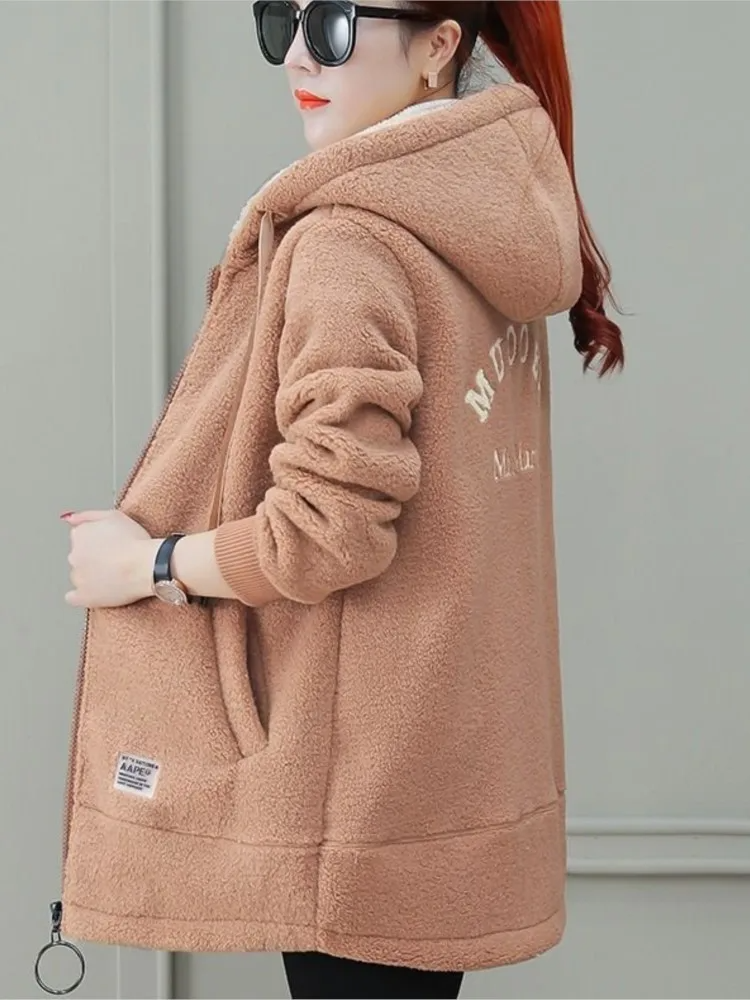 Manteau Midi Femme Capuche Polaire Coupe Décontractée Fermeture Éclair Devant Poignets Côtés? Wait. I included "Côtelés" earlier.