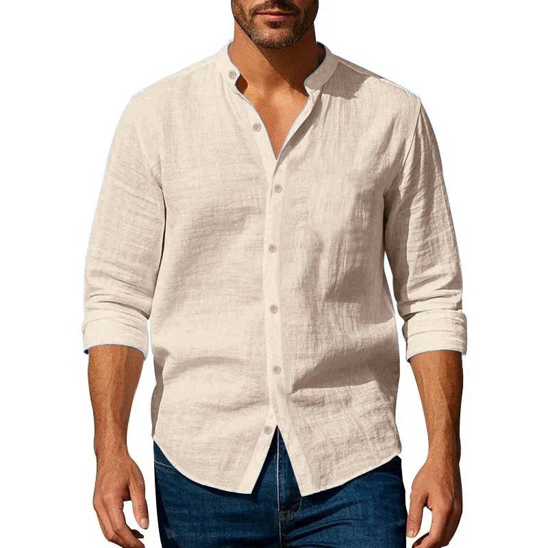 Chemise Décontractée Pour Homme En Lin À Manches Longues Boutonnée Respirante Pour Tous Les Jours Par Amawinc