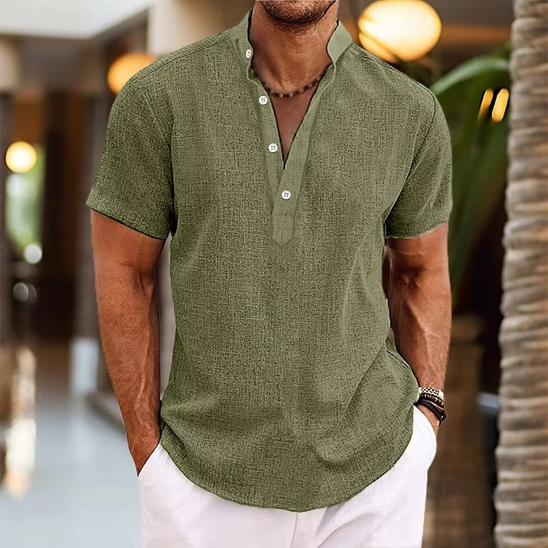 Amawinc Chemise Henley À Manches Courtes En Lin Pour Homme Décontractée Respirante Léger Boutonnage Plastron