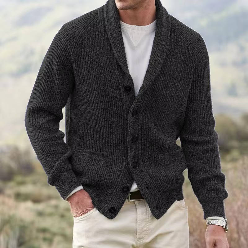 Cardigan Homme En Mélange Cachemire Avec Col Châle Bouton Devant Confortable Et Léger Pour Tenue Décontractée