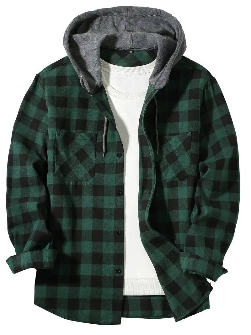 Chemise Flanelle Pour Homme Avec Capuche Doublée Polaire En Carreaux Rouge Et Noir Légère