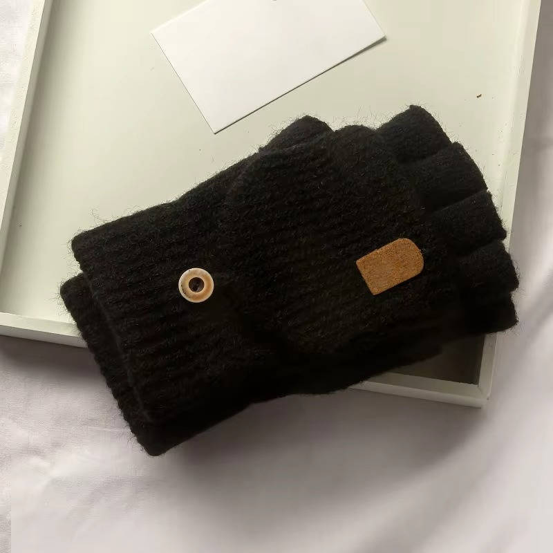 Gants Sans Doigts Tricotés Amawinc Avec Patch Bouton Pour Temps Froid Utilisation Tactile