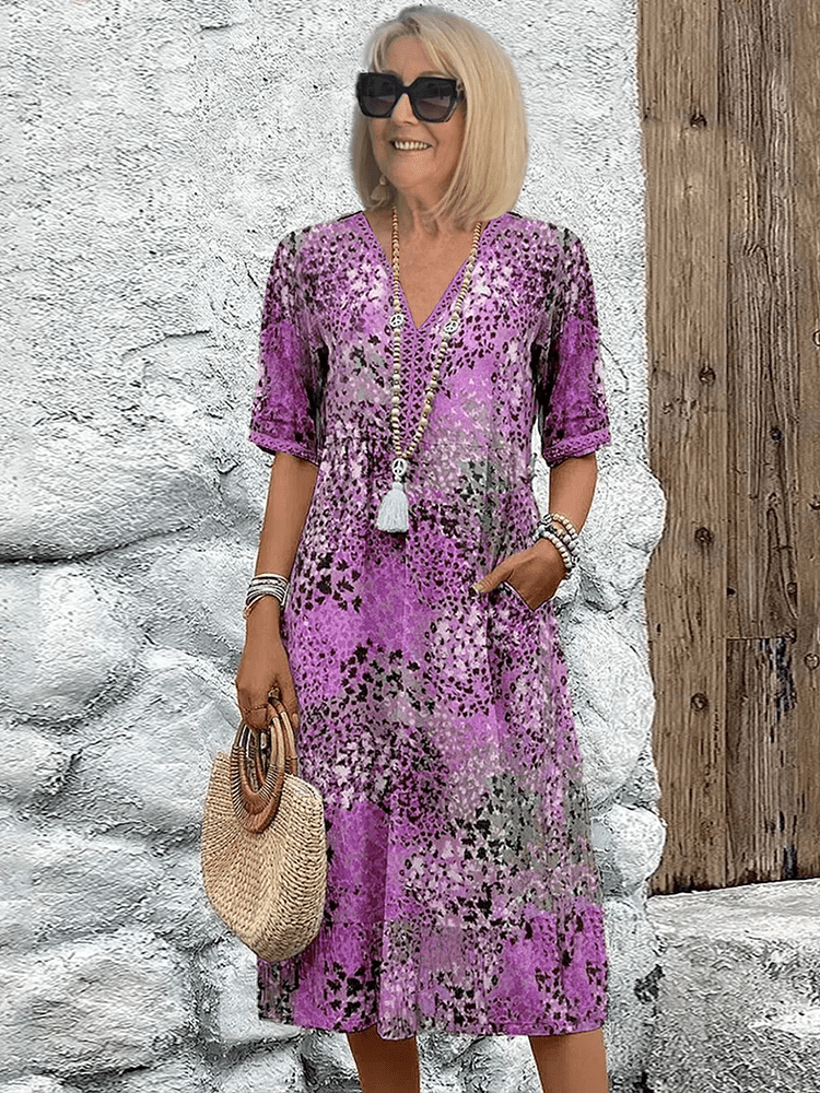 Robe d'Été Hailey Amawinc Imprimé Abstrait Fluide et Décontractée avec Détails Pratiques