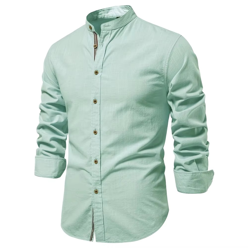 Chemise Homme Col Mandarin Boutonnée Style Chic Décontracté Pour Week-ends Et Plus
