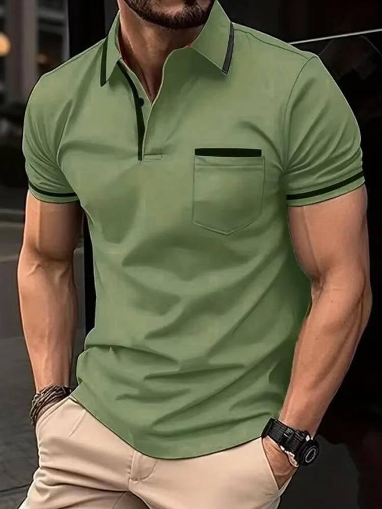 Polo Homme Manches Courtes Avec Poche Poitrine Amawinc En Mélange Coton Respirant Et Résistant Aux Plis Pour Le Travail Et Les Loisirs