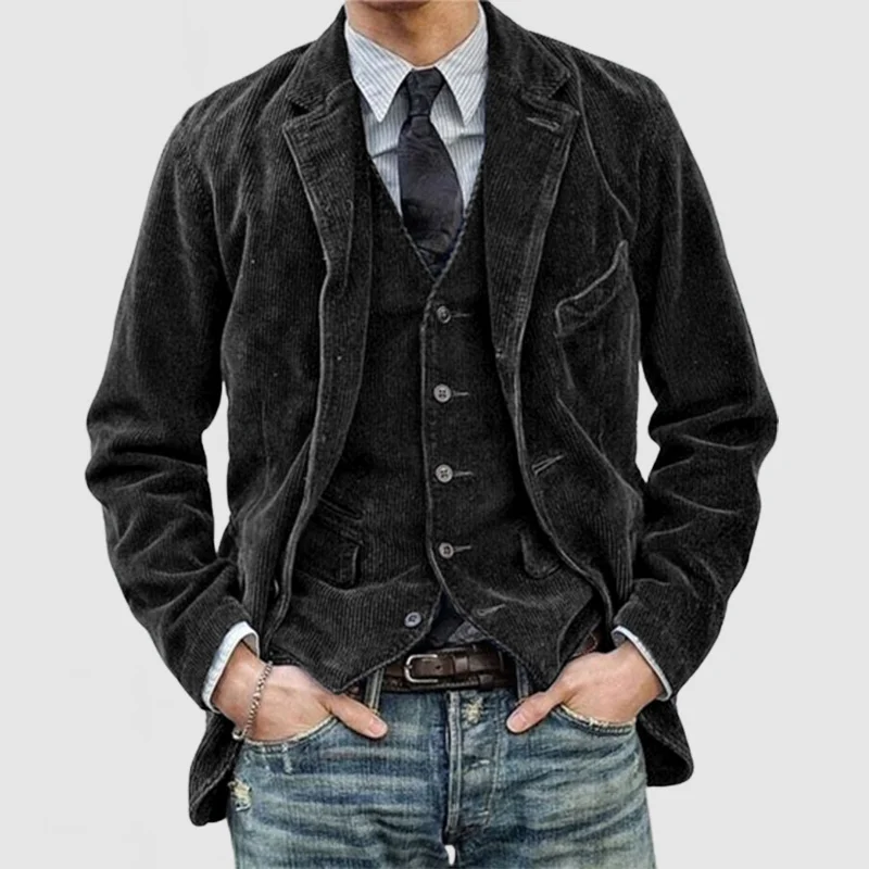 Veste Et Gilet Deux Pièces En Velours Côtelé Pour Homme Revers À Encoche Avec Coupe Décontractée
