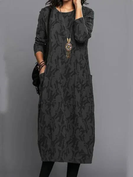 Amawinc Robe Midi À Manches Longues Avec Poches En Coton Doux Pour Tous Les Jours Confort Et Élégance