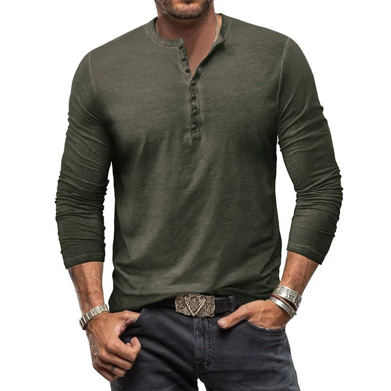 Amawinc Chemise Henley à Manches Longues en Coton Stretch pour Habits Quotidiens Décontractés et Confortables