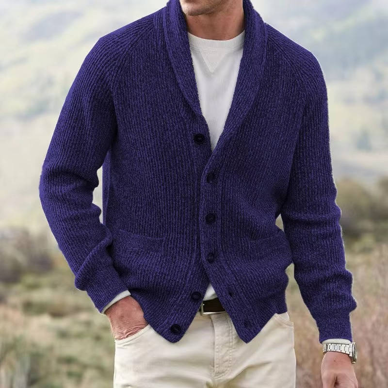 Cardigan Homme En Mélange Cachemire Avec Col Châle Bouton Devant Confortable Et Léger Pour Tenue Décontractée