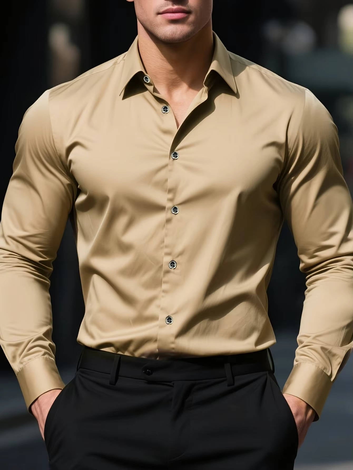 Chemise Homme Slim Fit À Manches Longues Boutonnée Avec Poignets Pour Bureau Et Casual