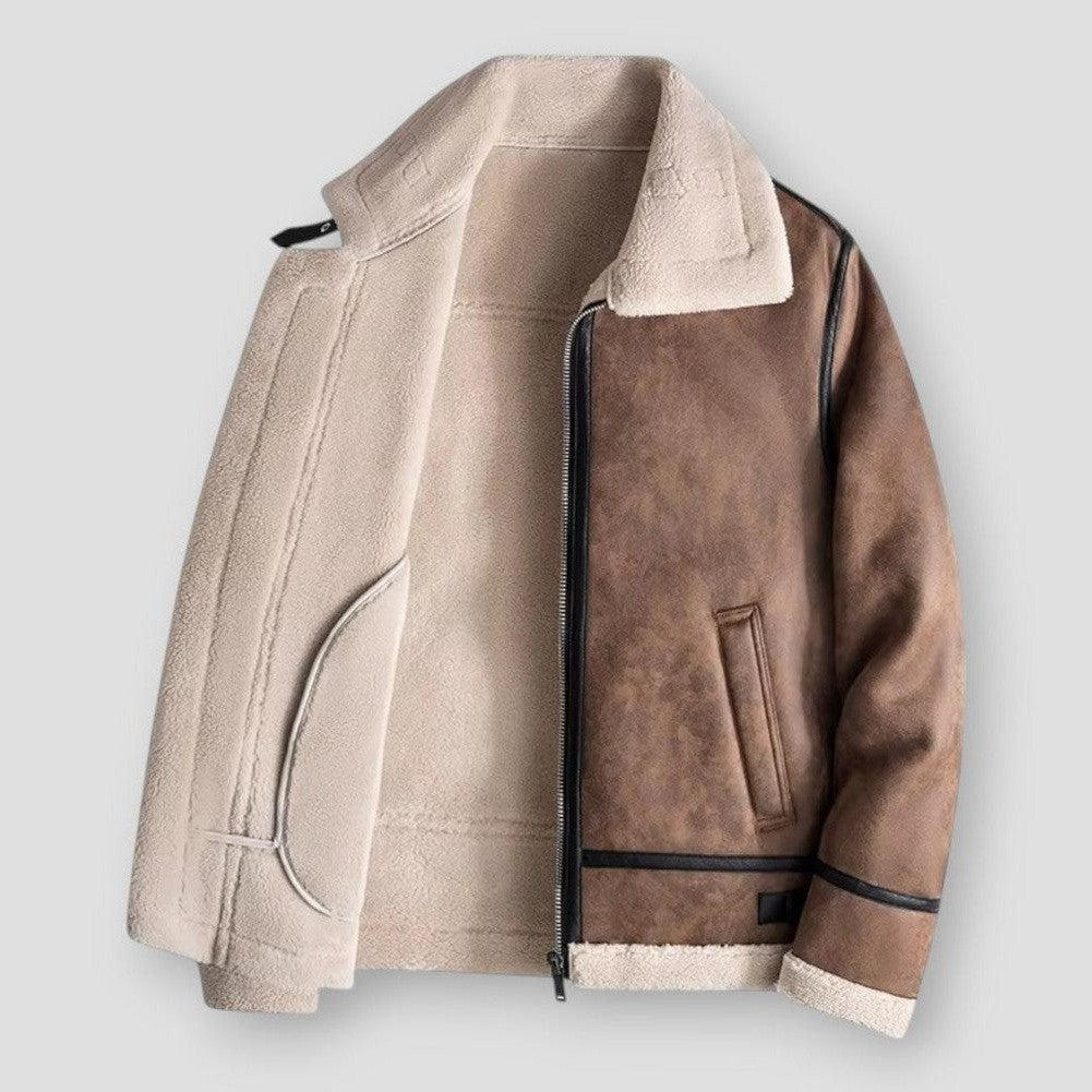 Amawinc Veste Homme Cuir Synthétique Décontractée Bordure Shearling Fermeture Éclair Longueur Jusqu Aux Hanches