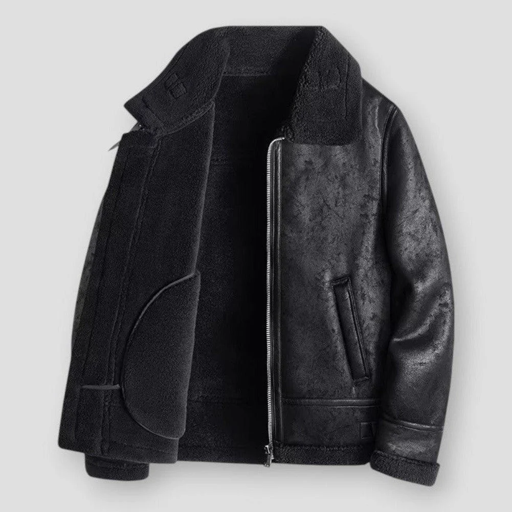 Amawinc Veste Homme Cuir Synthétique Décontractée Bordure Shearling Fermeture Éclair Longueur Jusqu Aux Hanches