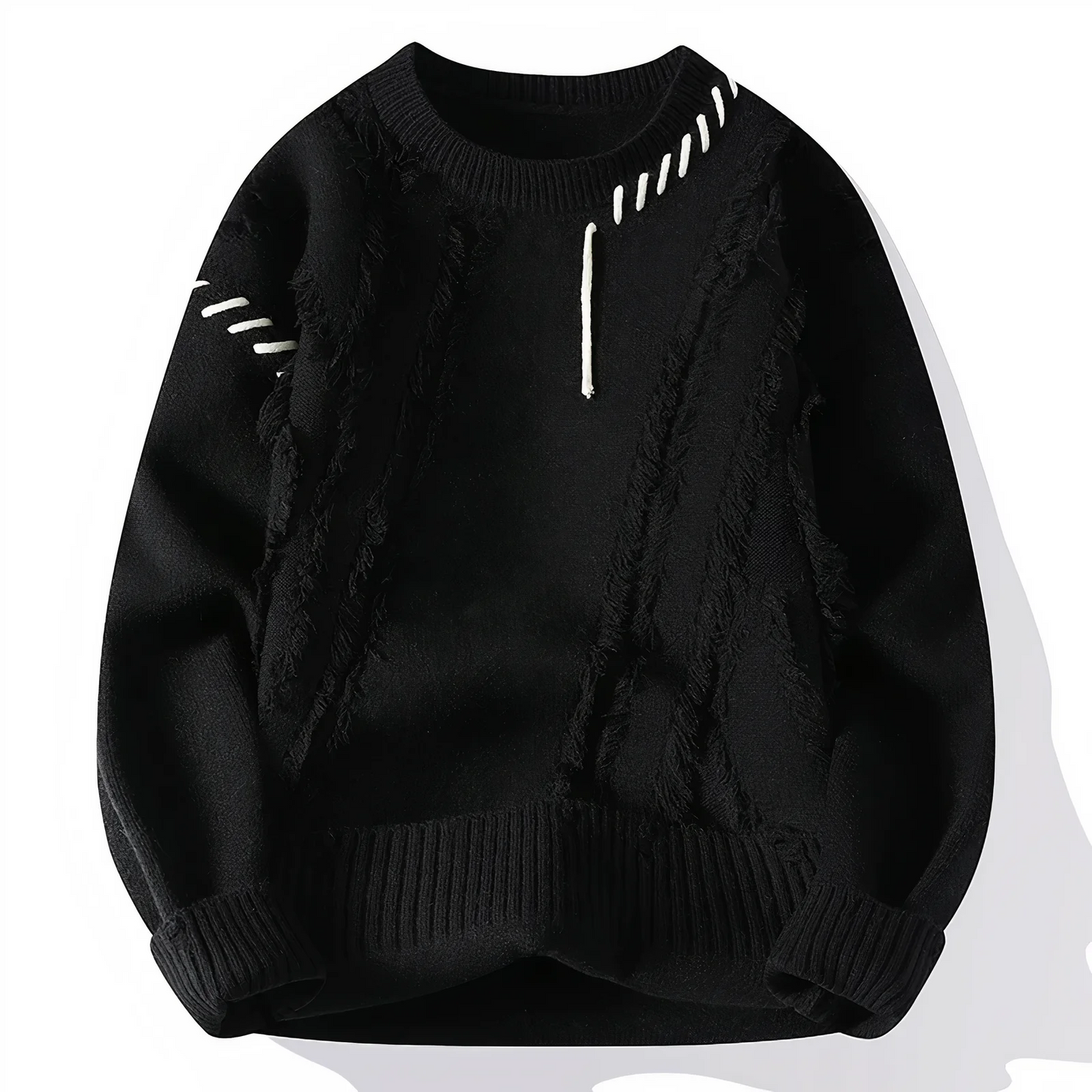 Pull Patchwork À Franges En Laine Mélangée Pour Homme Coupe Décontractée Col Rond Par Nordisk Flair