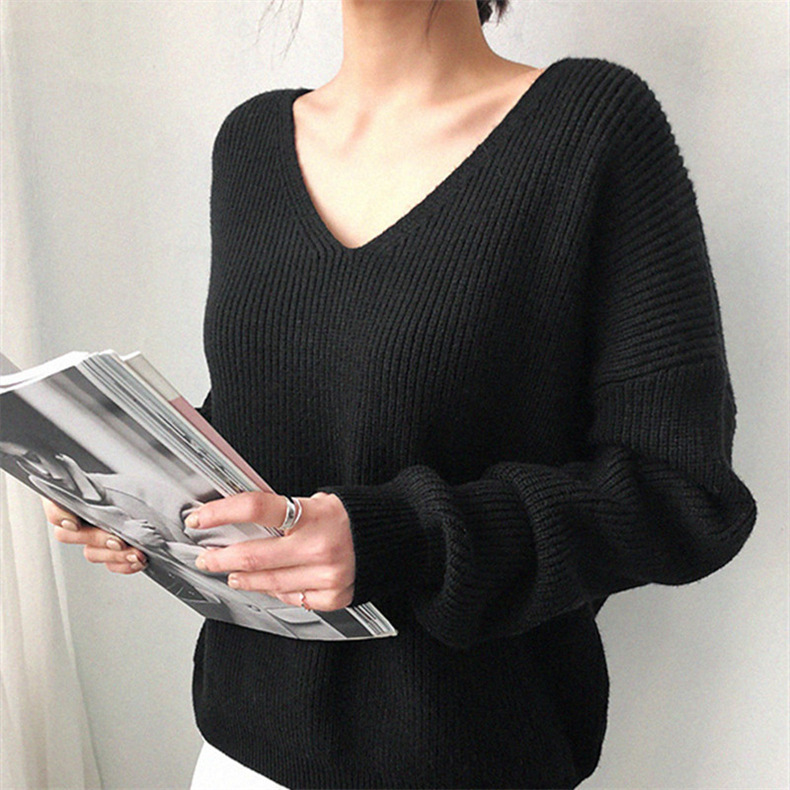 Pull Femme Oversize À Manches Longues Tricot Côtelé Col V Profond Style Décontracté Nordisk Flair
