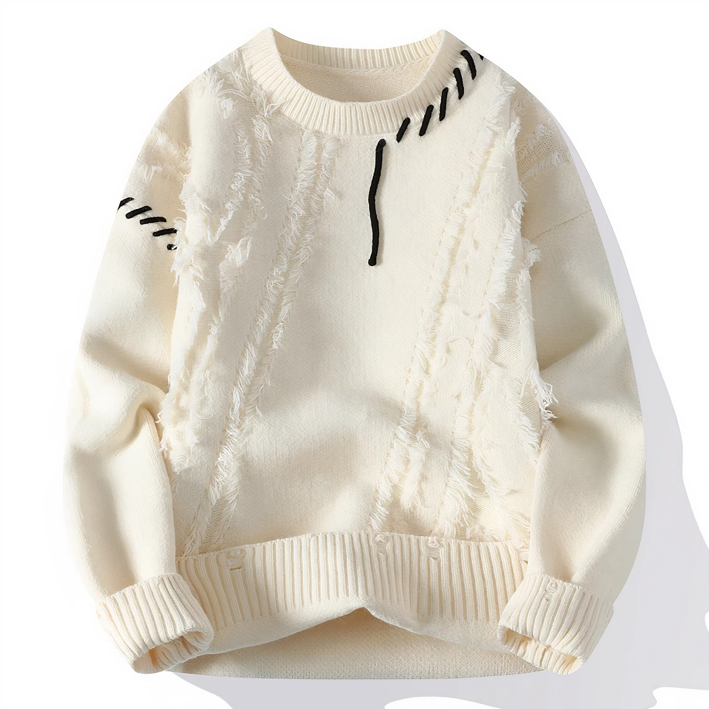 Pull Patchwork À Franges En Laine Mélangée Pour Homme Coupe Décontractée Col Rond Par Nordisk Flair