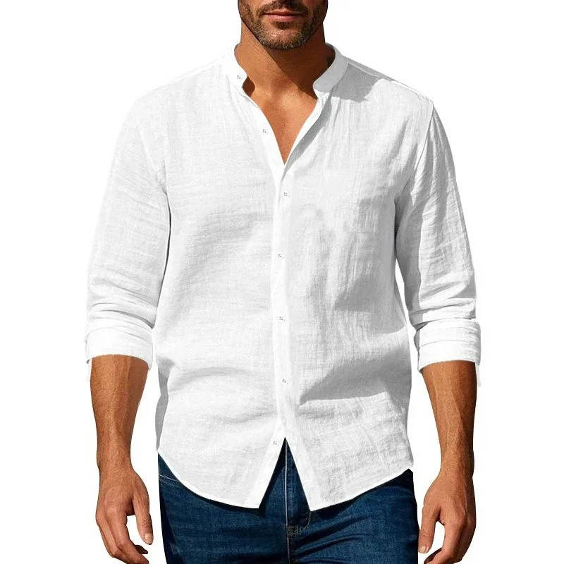 Chemise Décontractée Pour Homme En Lin À Manches Longues Boutonnée Respirante Pour Tous Les Jours Par Amawinc