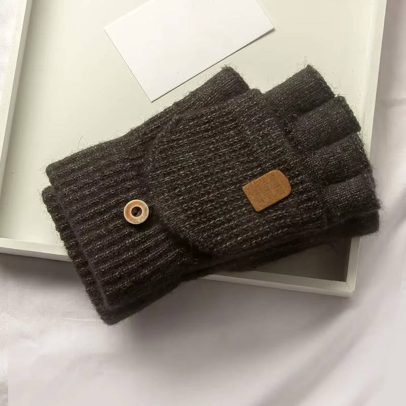 Gants Sans Doigts Tricotés Amawinc Avec Patch Bouton Pour Temps Froid Utilisation Tactile