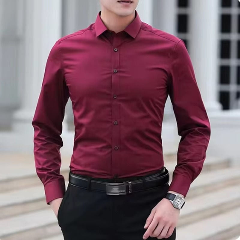 Chemise Homme À Manches Longues Sans Poche Amawinc Confort Toute La Journée Et Résistante Aux Plis