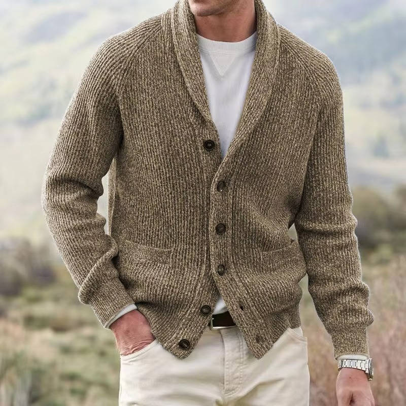Cardigan Homme En Mélange Cachemire Avec Col Châle Bouton Devant Confortable Et Léger Pour Tenue Décontractée