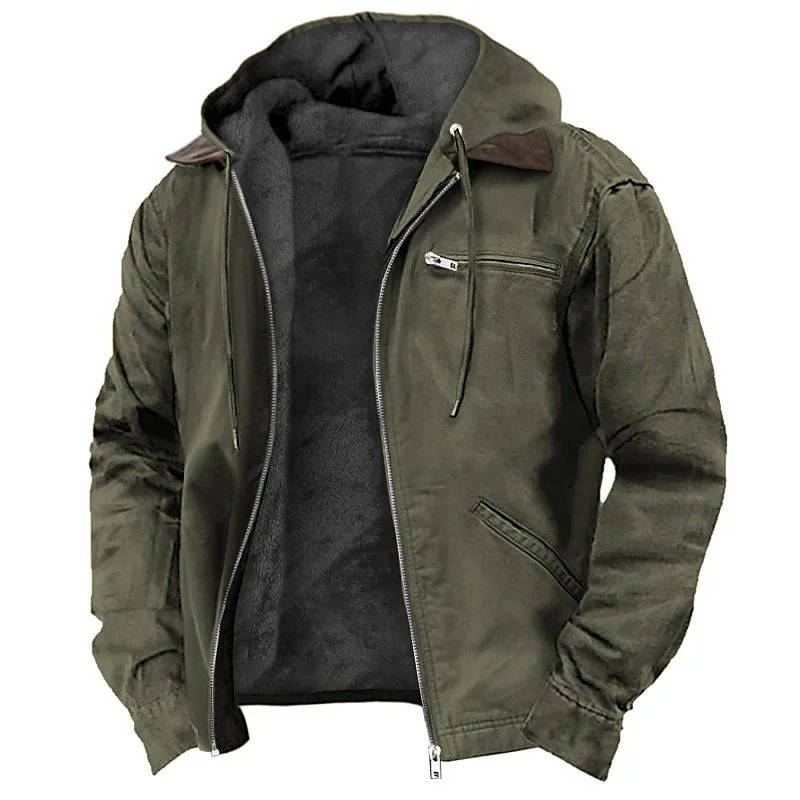 Amawinc Veste Homme En Polaire Marron Avec Capuche Léger Et Chaude Fermeture Éclair Coupe-Vent