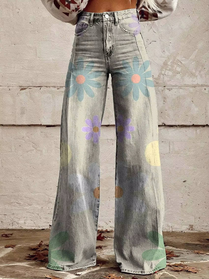 Pantalon Fleuri Pour Femmes Décontracté Parfait Pour Marchés Fermiers Dîners Décontractés Et Brunch