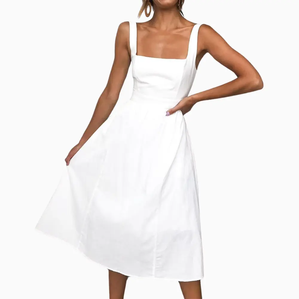 Robe Midi À Col Carré Froncée Drea Par Amawinc Pour Été Silhouette Épurée Et Confortable