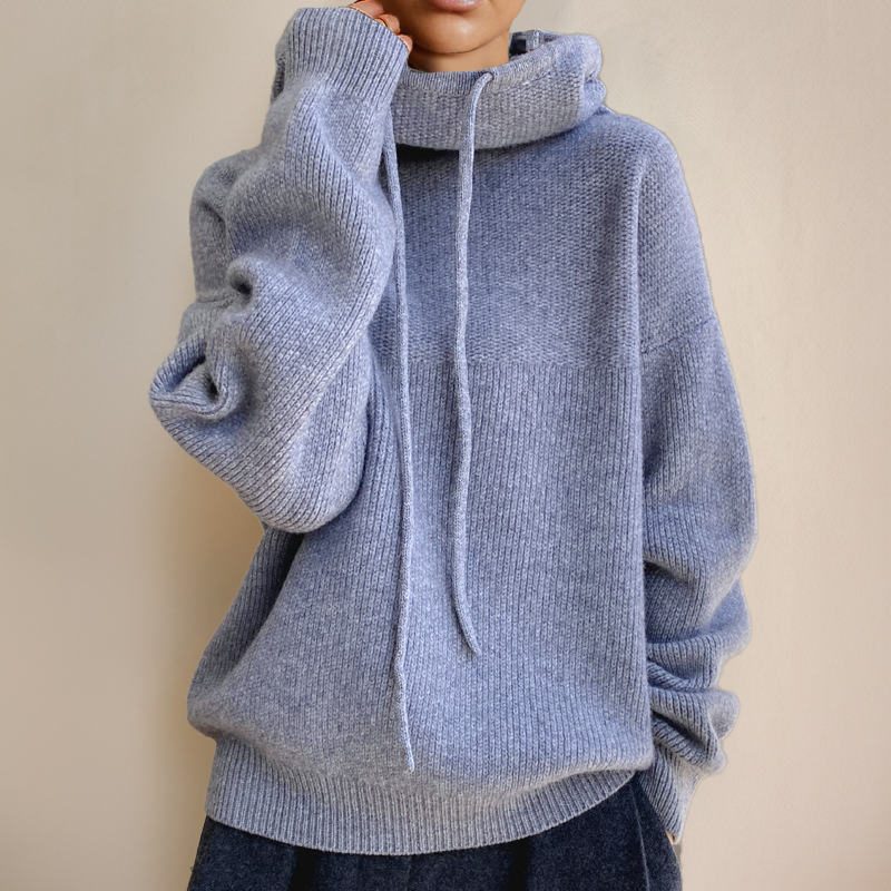 Pull Femme En Maille Oversize Col Haut Avec Cordon Manches Longues Douces Et Chaleureuses