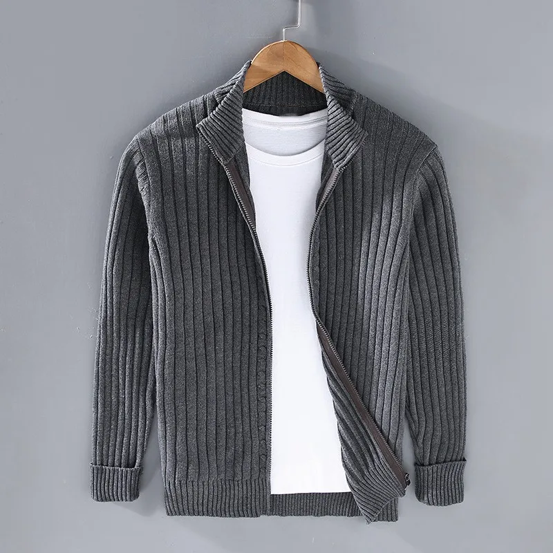 Waylynn Cardigan Zippé À Côtes Pour Homme En Tricot Avec Col Debout Slim Fit Pour Superposition