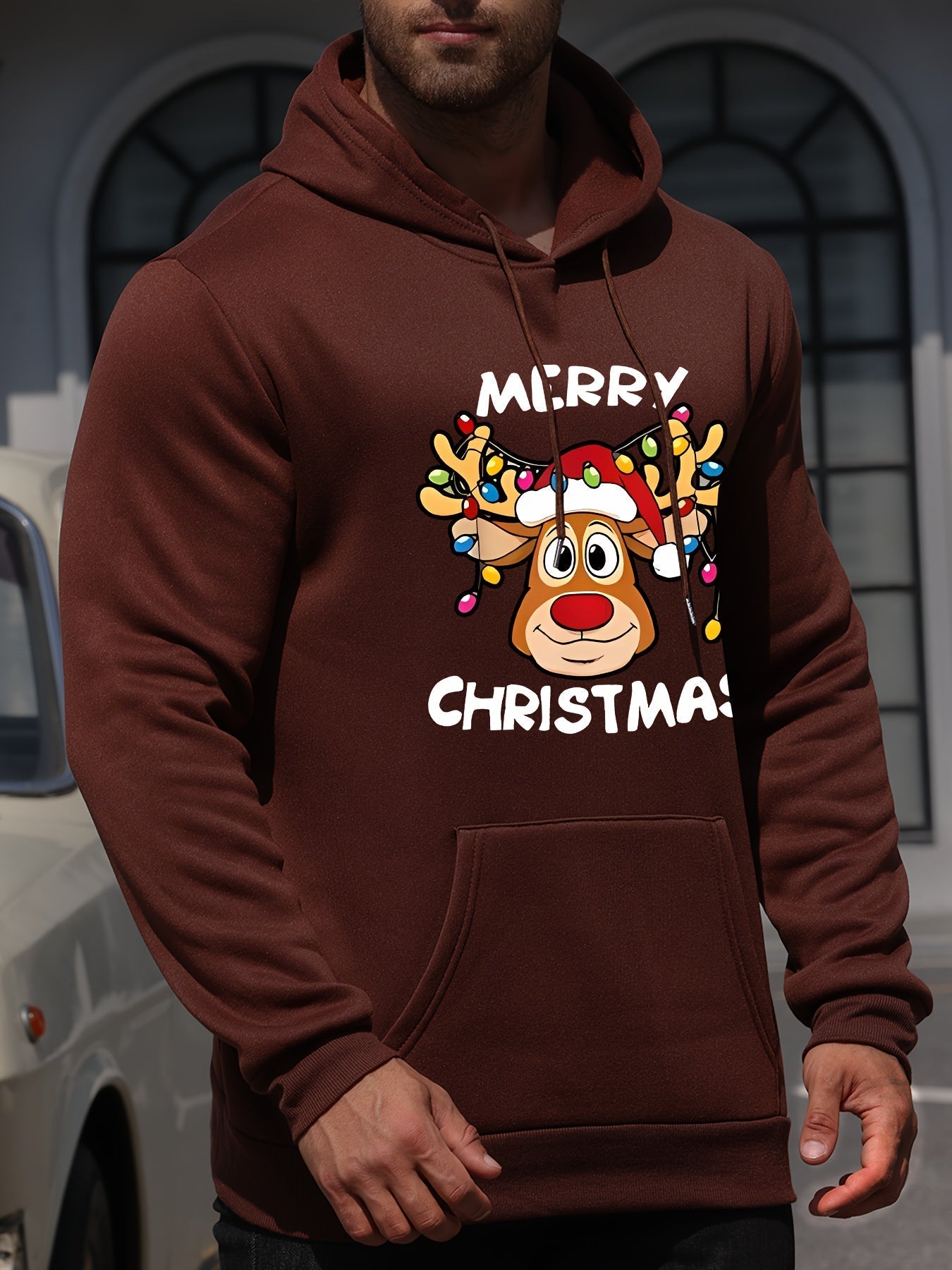 Amawinc | Weihnachtskapuzenpullover mit Rentierdruck Polyester Frohe Weihnachten Design